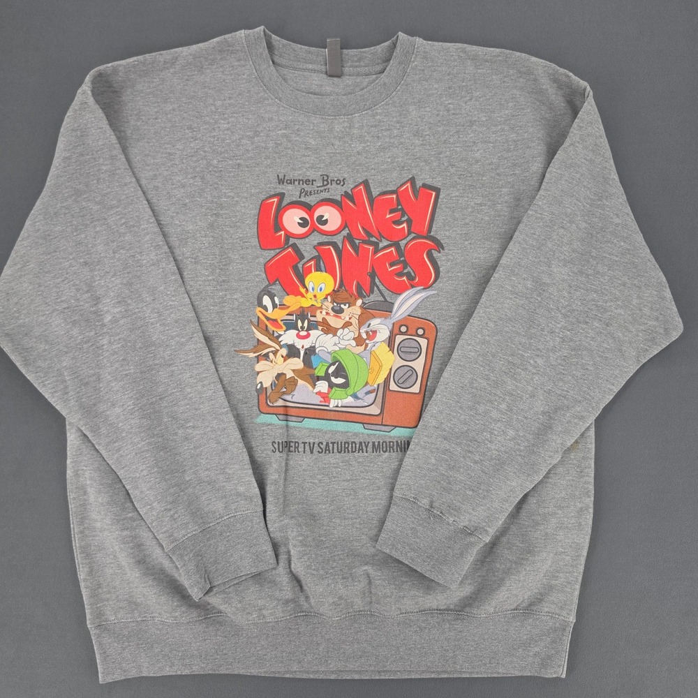 Cotton Heritage Looney Tunes Super TV Saturday Morning Gray Sweatshirt 2X Mens